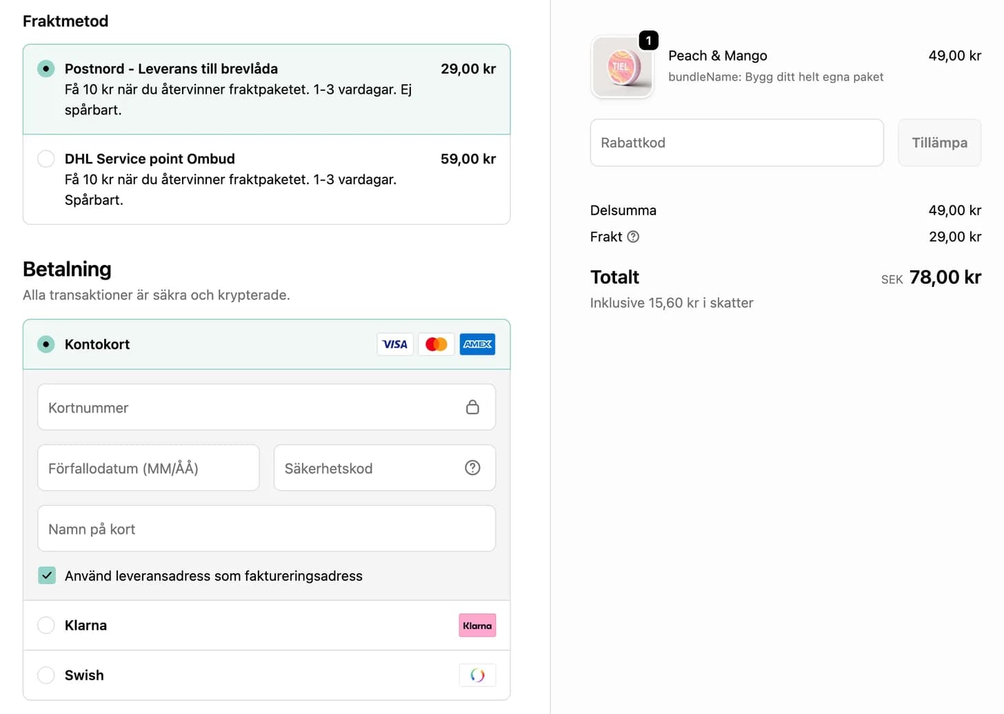 TIEL — Checkout, desktop